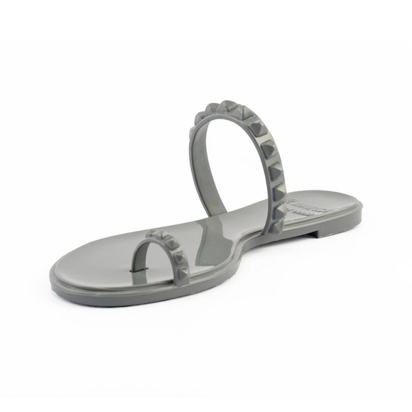 Carmen Sol Shoes - CARMEN SOL Silver Grey Maria Studded Flat Jelly Sandal Size 11
